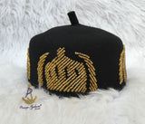 Igbo Edo Chieftaincy Ozo Black Red Hat | Nigerian Men’s Cap with Gold Embroidery | African Traditional Chief Hat with free Red bracelet PrestigeApplause Jewels