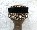 Igbo Edo Chieftaincy Ozo Leopard Print Velvet African Style Cap with Cowrie Shell Detail Hat PrestigeApplause Jewels