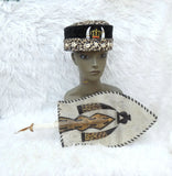 Igbo Edo Chieftaincy Ozo Leopard Print Velvet African Style Cap with Cowrie Shell Detail Hat PrestigeApplause Jewels