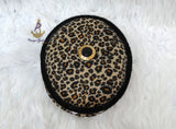 Igbo Edo Chieftaincy Ozo Leopard Print Velvet African Style Cap with Cowrie Shell Detail Hat