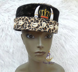 Igbo Edo Chieftaincy Ozo Leopard Print Velvet African Style Cap with Cowrie Shell Detail Hat