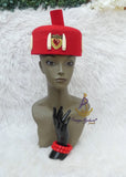 Igbo Edo Chieftaincy Ozo Red Hat | Nigerian Men’s Cap | African Traditional Chief Hat with Hand Held Accessories PrestigeApplause Jewels