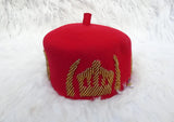 Igbo Edo Chieftaincy Ozo Red Hat | Nigerian Men’s Cap with Gold Embroidery | African Traditional Chief Hat with free Red bracelet PrestigeApplause Jewels