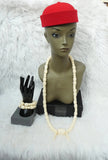 Cream White Igbo Edo Elephant Tusk Red Coral Groom With Hat Men African Beads Jewellery Set Coral Beads