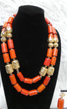 2/3 Layers Red Beaded Necklace Set Gold-Tone Accessories – Traditional Women Set