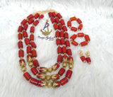 2/3 Layers Red Beaded Necklace Set Gold-Tone Accessories – Traditional Women Set