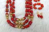 2/3 Layers Red Beaded Necklace Set Gold-Tone Accessories – Traditional Women Set