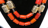 2/3 Layers Red Beaded Necklace Set Gold-Tone Accessories – Traditional Women Set
