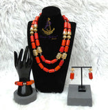 2/3 Layers Red Beaded Necklace Set Gold-Tone Accessories – Traditional Women Set