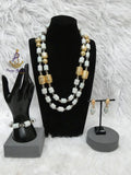 Multi 3/4 Layers White Off-White Beaded Necklace Set Gold-Tone Accessories – Traditional Women Set