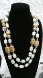Multi 3/4 Layers White Off-White Beaded Necklace Set Gold-Tone Accessories – Traditional Women Set