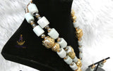 Multi 3/4 Layers White Off-White Beaded Necklace Set Gold-Tone Accessories – Traditional Women Set