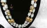 Multi 3/4 Layers White Off-White Beaded Necklace Set Gold-Tone Accessories – Traditional Women Set