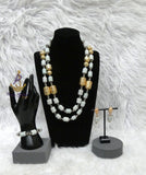 Multi 3/4 Layers White Off-White Beaded Necklace Set Gold-Tone Accessories – Traditional Women Set PrestigeApplause Jewels