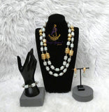 Multi 3/4 Layers White Off-White Beaded Necklace Set Gold-Tone Accessories – Traditional Women Set PrestigeApplause Jewels