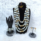 Multi Layers Beautiful White Off-White Beaded Necklace Set Gold-Tone Accessories – Traditional Set