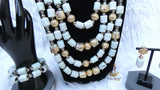 Multi Layers Beautiful White Off-White Beaded Necklace Set Gold-Tone Accessories – Traditional Set