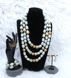 Multi Layers Beautiful White Off-White Beaded Necklace Set Gold-Tone Accessories – Traditional Set PrestigeApplause Jewels