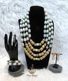 Multi Layers Beautiful White Off-White Beaded Necklace Set Gold-Tone Accessories – Traditional Set