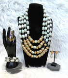 Multi Layers Beautiful White Off-White Beaded Necklace Set Gold-Tone Accessories – Traditional Set PrestigeApplause Jewels