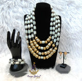Multi Layers Beautiful White Off-White Beaded Necklace Set Gold-Tone Accessories – Traditional Set PrestigeApplause Jewels