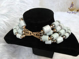 Multi Layers Beautiful White Off-White Beaded Necklace Set Gold-Tone Accessories – Traditional Set PrestigeApplause Jewels