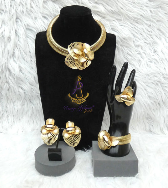New Design Dubai Gold Plated Jewelry 4-Piece Set – Necklace & Earrings | Elegant Bridal, Party & Cocktail Jewelry Gift for Her Gold Plated