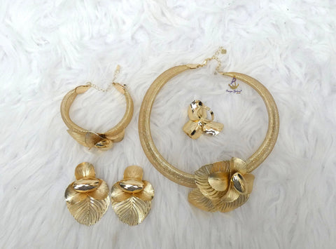 New Design Dubai Gold Plated Jewelry 4-Piece Set – Necklace & Earrings | Elegant Bridal, Party & Cocktail Jewelry Gift for Her Gold Plated