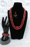New Red-Orange Coral-Style Beaded Necklace Men Women Set – Traditional Statement Jewellery