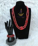 New Red-Orange Coral-Style Beaded Necklace Men Women Set – Traditional Statement Jewellery