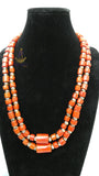 New Red-Orange Coral-Style Beaded Necklace Men Women Set – Traditional Statement Jewellery