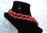 New Red-Orange Coral-Style Beaded Necklace Men Women Set – Traditional Statement Jewellery