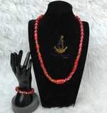 New Red-Orange Coral-Style Beaded Necklace Men Women Set – Traditional Statement Jewellery