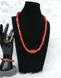 New Red-Orange Coral-Style Beaded Necklace Men Women Set – Traditional Statement Jewellery PrestigeApplause Jewels