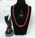 New Red-Orange Coral-Style Beaded Necklace Men Women Set – Traditional Statement Jewellery PrestigeApplause Jewels