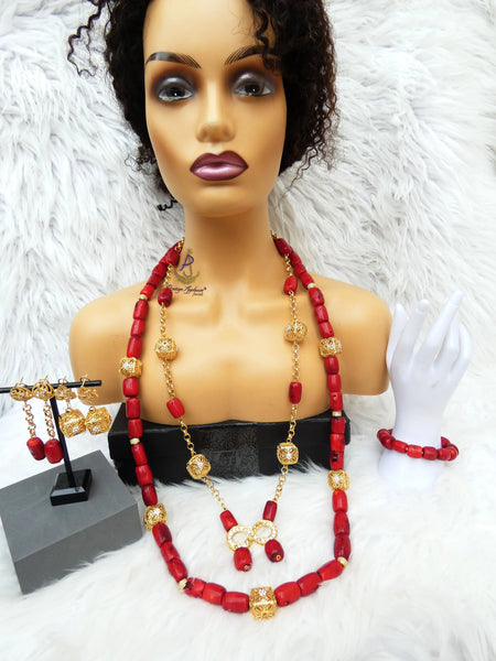 New Royal Design Original Coral Necklace Design Bridal Party Women Bridal Wedding African Nigerian Authentic Coral Jewellery Set Coral Beads