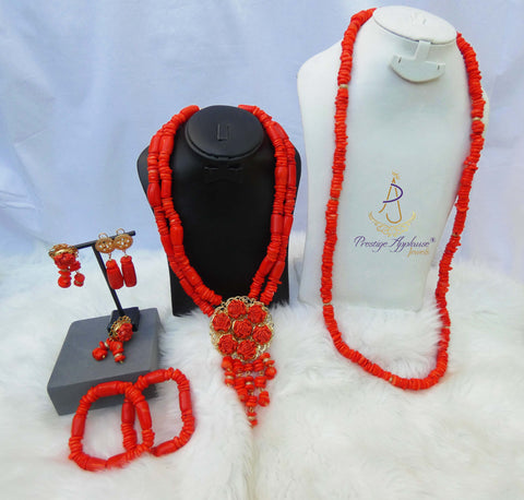 New Coral Design His & Her 2 in 1 Couple Bridal Party Groom Wedding Jewellery Set