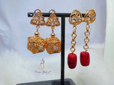 Elongated New Design Red Authentic Traditional Coral Beads with Gold Plated Necklace Jewellery Set