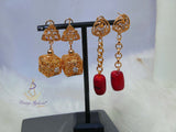 Elongated New Design Red Authentic Traditional Coral Beads with Gold Plated Necklace Jewellery Set