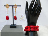 Elongated New Design Red Authentic Traditional Coral Beads with Gold Plated Necklace Jewellery Set