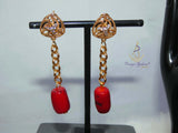 Elongated New Design Red Authentic Traditional Coral Beads with Gold Plated Necklace Jewellery Set