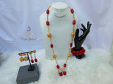 Elongated New Design Red Authentic Traditional Coral Beads with Gold Plated Necklace Jewellery Set