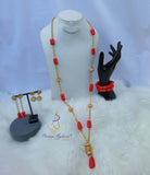 New Coral Beads Design Mix with Gold Plated Chain Bridal Party Wedding Jewellery Set Coral Beads