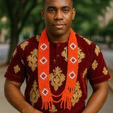 Nigerian Men Traditional Wedding Party Edo Igbo Delta Groom Coral Beaded Neck Shawl Wedding Accessories PrestigeApplause Jewels