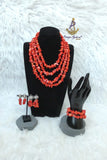 Orange Red Chips Traditional African Beads Jewellery Set – Wedding & Party Cultural Traditional Set Coral Beads