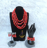 Orange Red Chips Traditional African Beads Jewellery Set – Wedding & Party Cultural Traditional Set