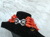Orange Red Chips Traditional African Beads Jewellery Set – Wedding & Party Cultural Traditional Set