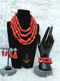 Orange Red Chips Traditional African Beads Jewellery Set – Wedding & Party Cultural Traditional Set