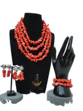 Orange Red Chips Traditional African Beads Jewellery Set – Wedding & Party Cultural Traditional Set