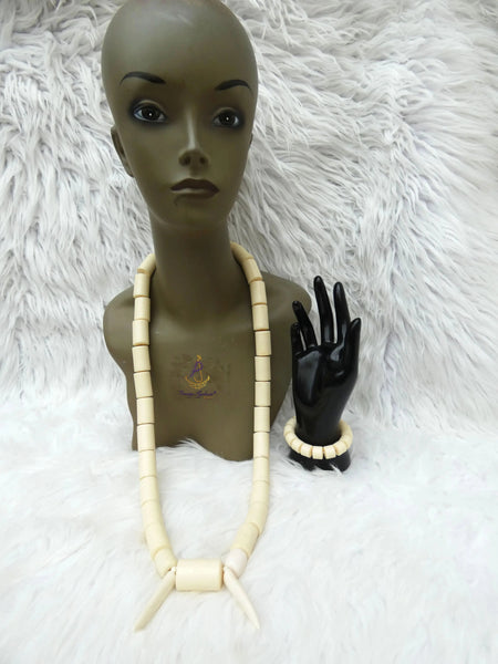 White Igbo Delta Edo Elephant Tusk Red Coral Groom men African Beads Jewellery Set Coral Beads